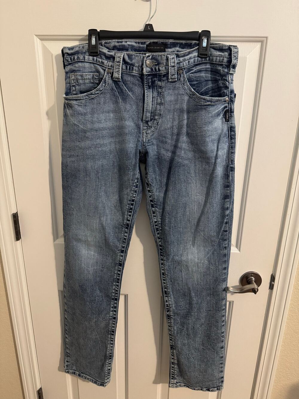 Silver Jeans Men's Eddie Acid Wash Stretch Relaxed Fit Straight Leg 34x34